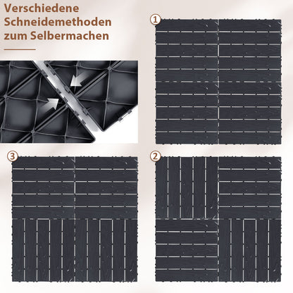 Hengda PP Holzfliesen Balkon, 30x30cm Terrassenfliesen, mit Drainage-Klicksystem
