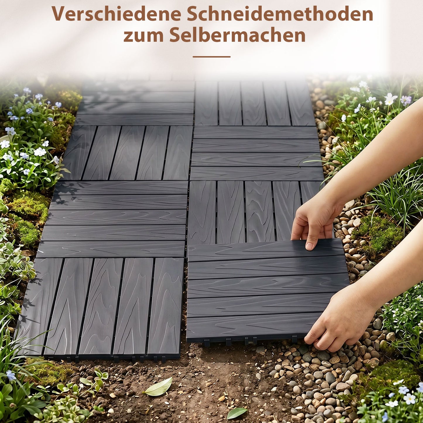 Hengda PP Holzfliesen Balkon, 30x30cm Terrassenfliesen, mit Drainage-Klicksystem