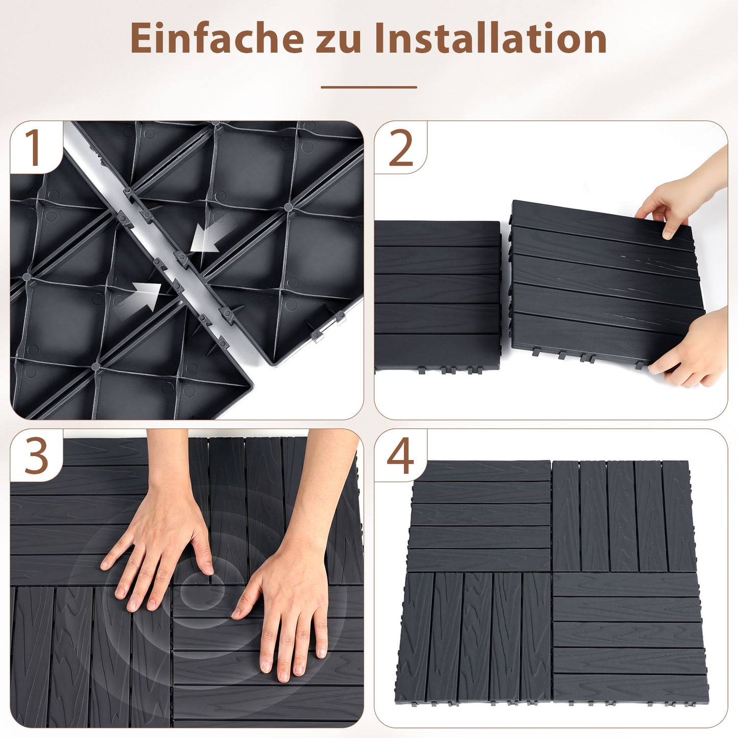 Hengda PP Holzfliesen Balkon, 30x30cm Terrassenfliesen, mit Drainage-Klicksystem
