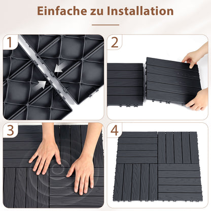 Hengda PP Holzfliesen Balkon, 30x30cm Terrassenfliesen, mit Drainage-Klicksystem