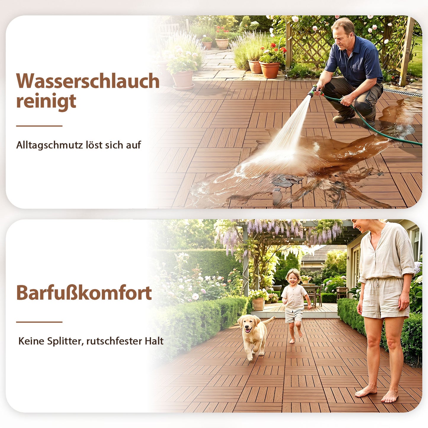 Hengda PP Holzfliesen Balkon, 30x30cm Terrassenfliesen, mit Drainage-Klicksystem