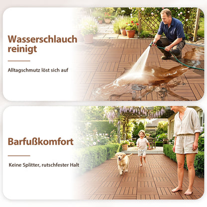 Hengda PP Holzfliesen Balkon, 30x30cm Terrassenfliesen, mit Drainage-Klicksystem
