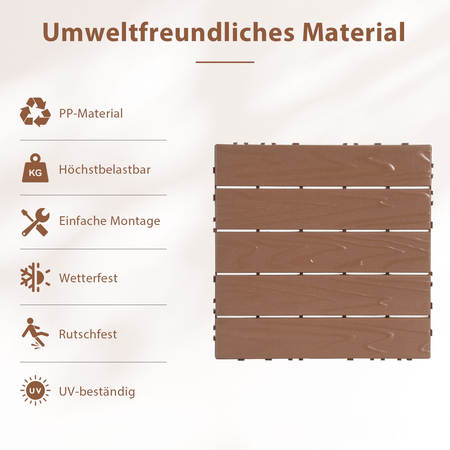 Hengda PP Holzfliesen Balkon, 30x30cm Terrassenfliesen, mit Drainage-Klicksystem