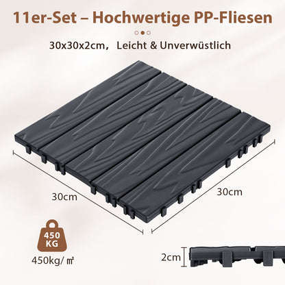 Hengda PP Holzfliesen Balkon, 30x30cm Terrassenfliesen, mit Drainage-Klicksystem