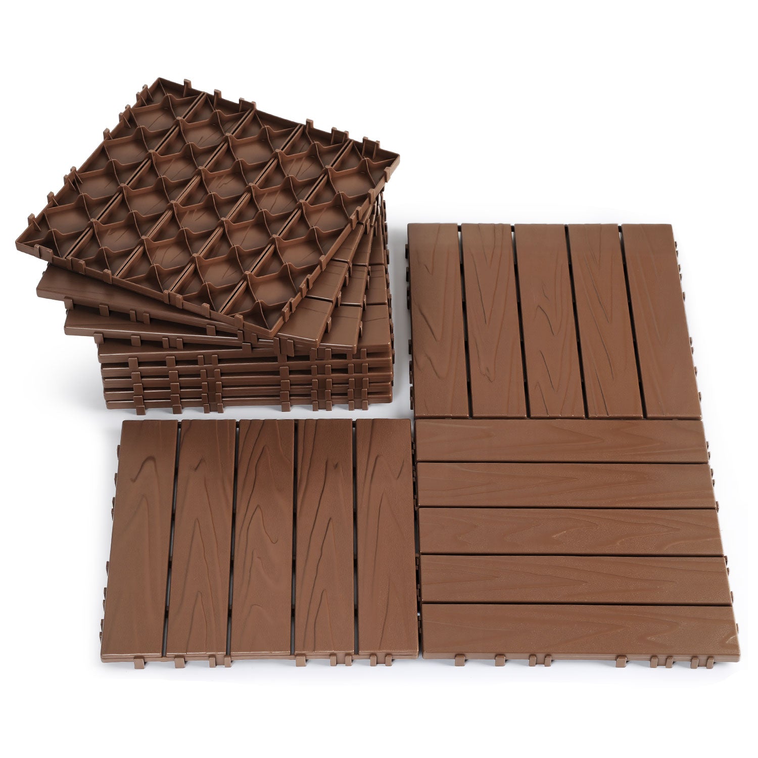 Hengda PP Holzfliesen Balkon, 30x30cm Terrassenfliesen, mit Drainage-Klicksystem