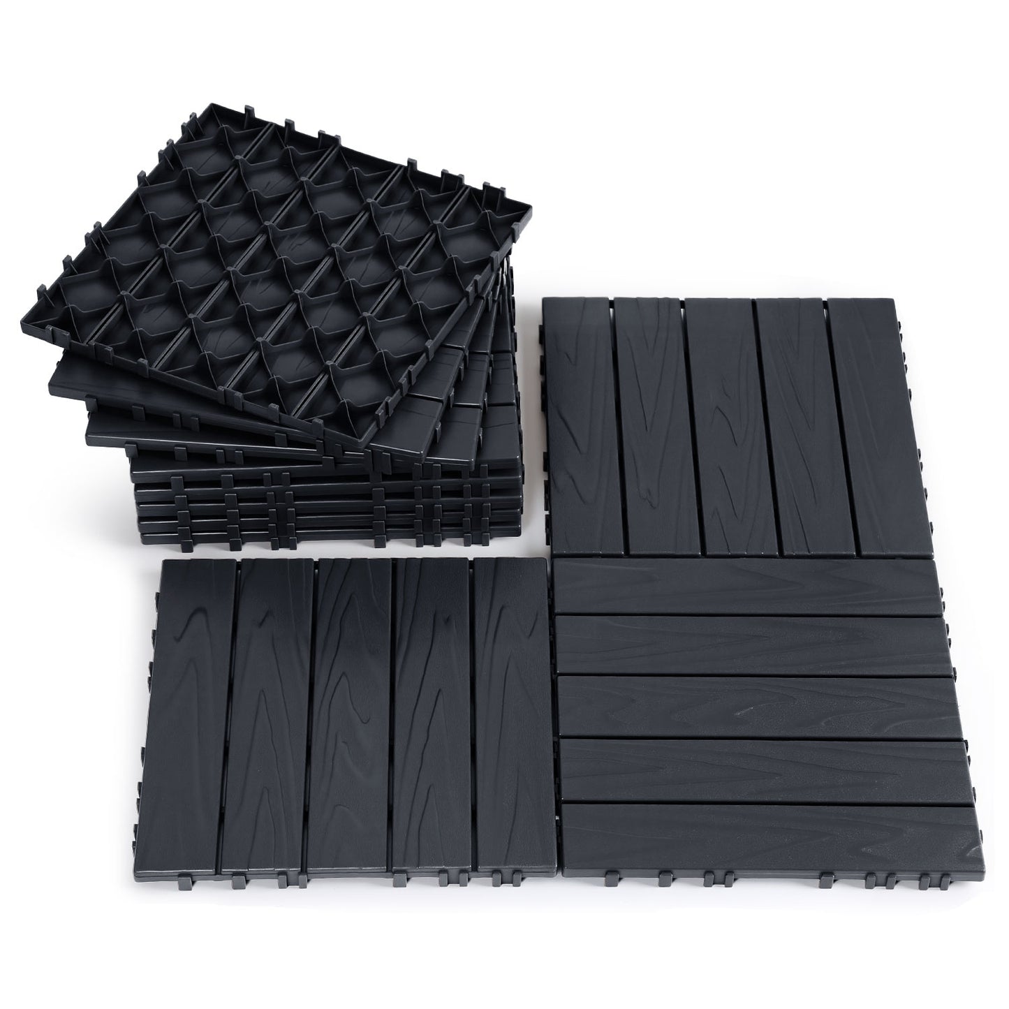 Hengda PP Holzfliesen Balkon, 30x30cm Terrassenfliesen, mit Drainage-Klicksystem
