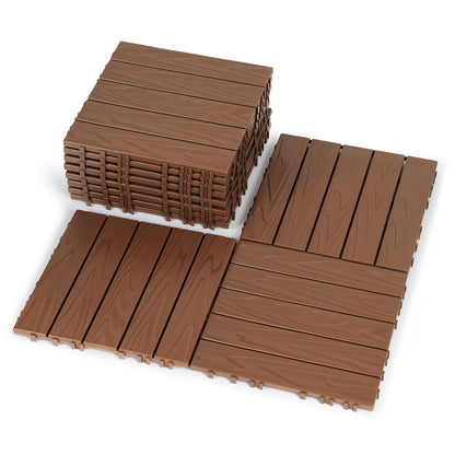 Hengda PP Holzfliesen Balkon, 30x30cm Terrassenfliesen, mit Drainage-Klicksystem