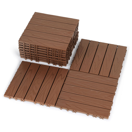 Hengda PP Holzfliesen Balkon, 30x30cm Terrassenfliesen, mit Drainage-Klicksystem