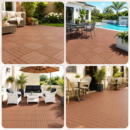 Hengda PP Holzfliesen Balkon, 30x30cm Terrassenfliesen, mit Drainage-Klicksystem