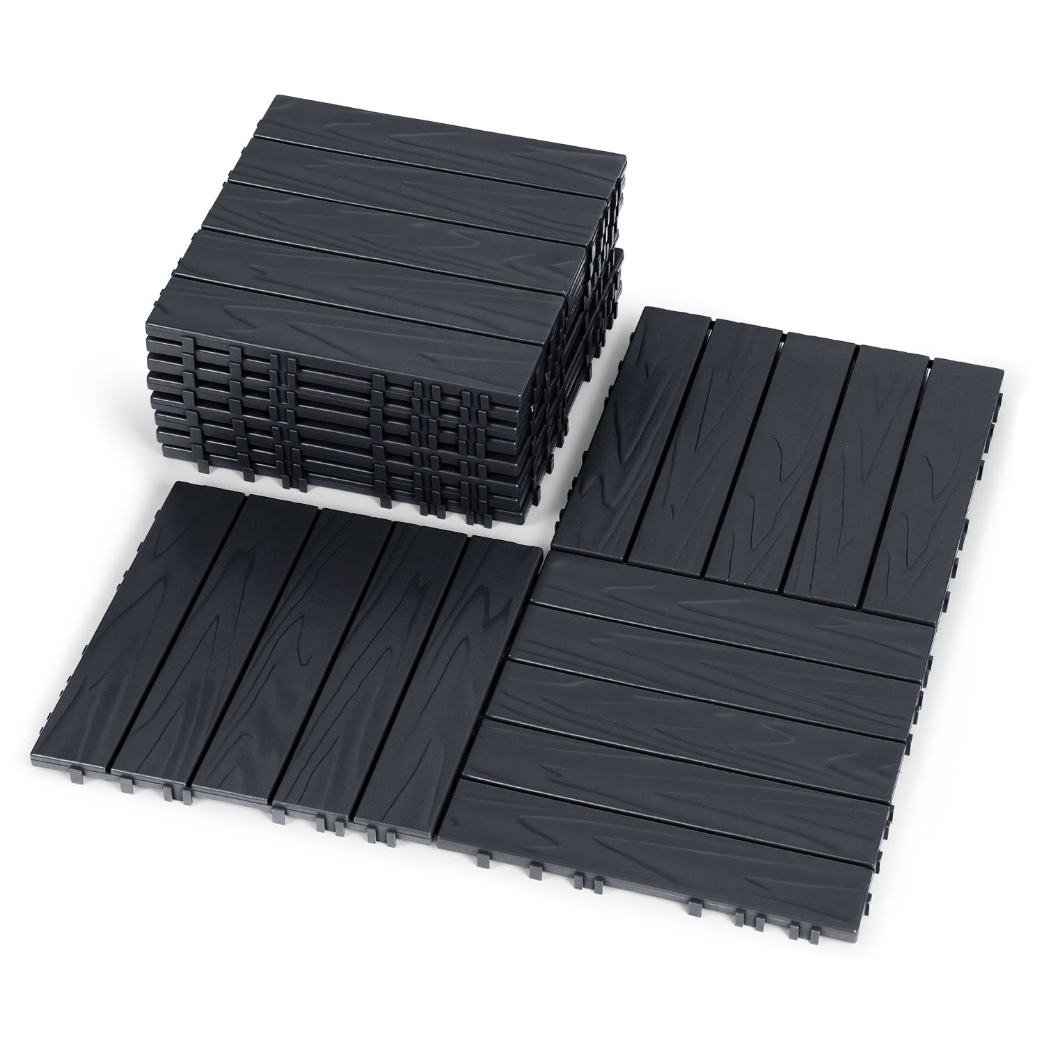 Hengda PP Holzfliesen Balkon, 30x30cm Terrassenfliesen, mit Drainage-Klicksystem