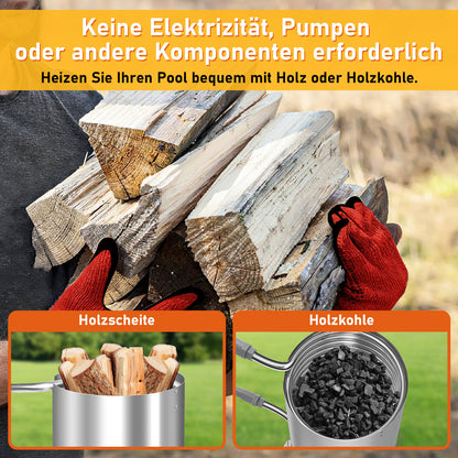 Hengda Brennholz Poolheizung, Poolheizung mit Feuer, 32/38mm Anschlüsse, mit Feuerfeste Matte und Tablett