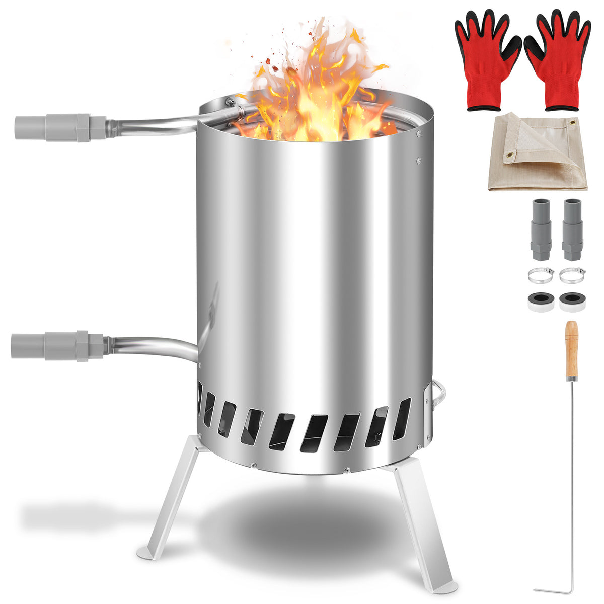 Hengda Brennholz Poolheizung, Poolheizung mit Feuer, 32/38mm Anschlüsse, mit Feuerfeste Matte und Tablett