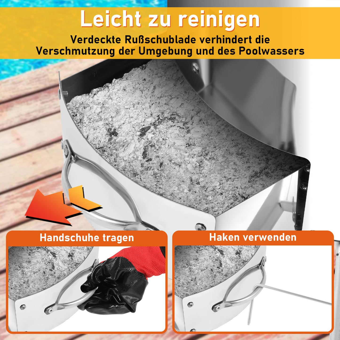Hengda Brennholz Poolheizung, Poolheizung mit Feuer, 32/38mm Anschlüsse, mit Feuerfeste Matte und Tablett