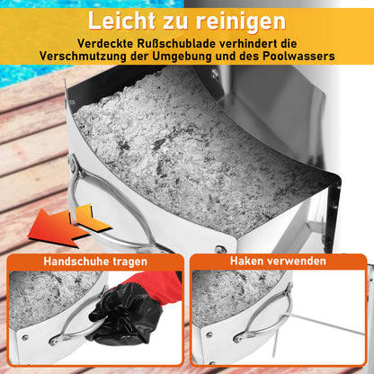 Hengda Brennholz Poolheizung, Poolheizung mit Feuer, 32/38mm Anschlüsse, mit Feuerfeste Matte und Tablett