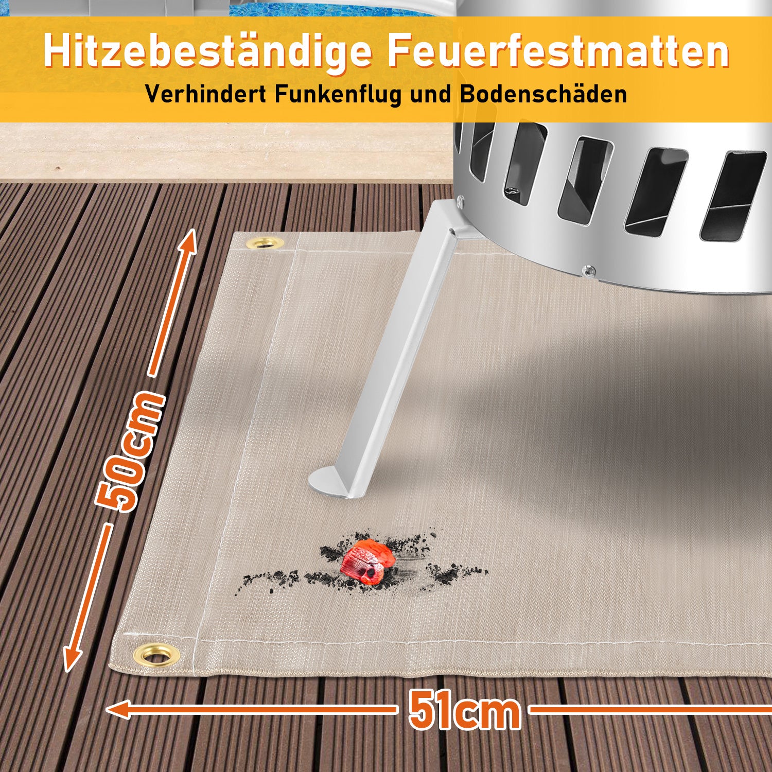 Hengda Brennholz Poolheizung, Poolheizung mit Feuer, 32/38mm Anschlüsse, mit Feuerfeste Matte und Tablett