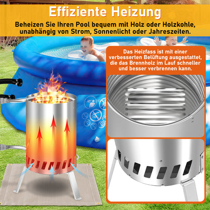 Hengda Brennholz Poolheizung, Poolheizung mit Feuer, 32/38mm Anschlüsse, mit Feuerfeste Matte und Tablett