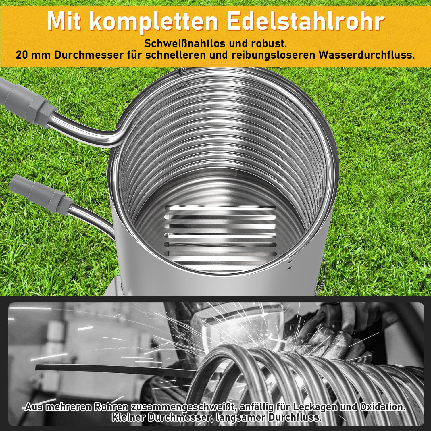 Hengda Brennholz Poolheizung, Poolheizung mit Feuer, 32/38mm Anschlüsse, mit Feuerfeste Matte und Tablett