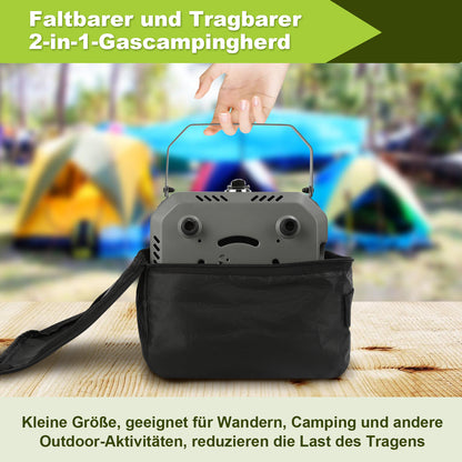 Hengda Campingkocher 2-in-1-Gascampingherd, Tragbarer Gaskocher mit Grillplatte & Piezo