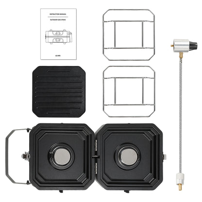 Hengda Campingkocher 2-in-1-Gascampingherd, Tragbarer Gaskocher mit Grillplatte & Piezo