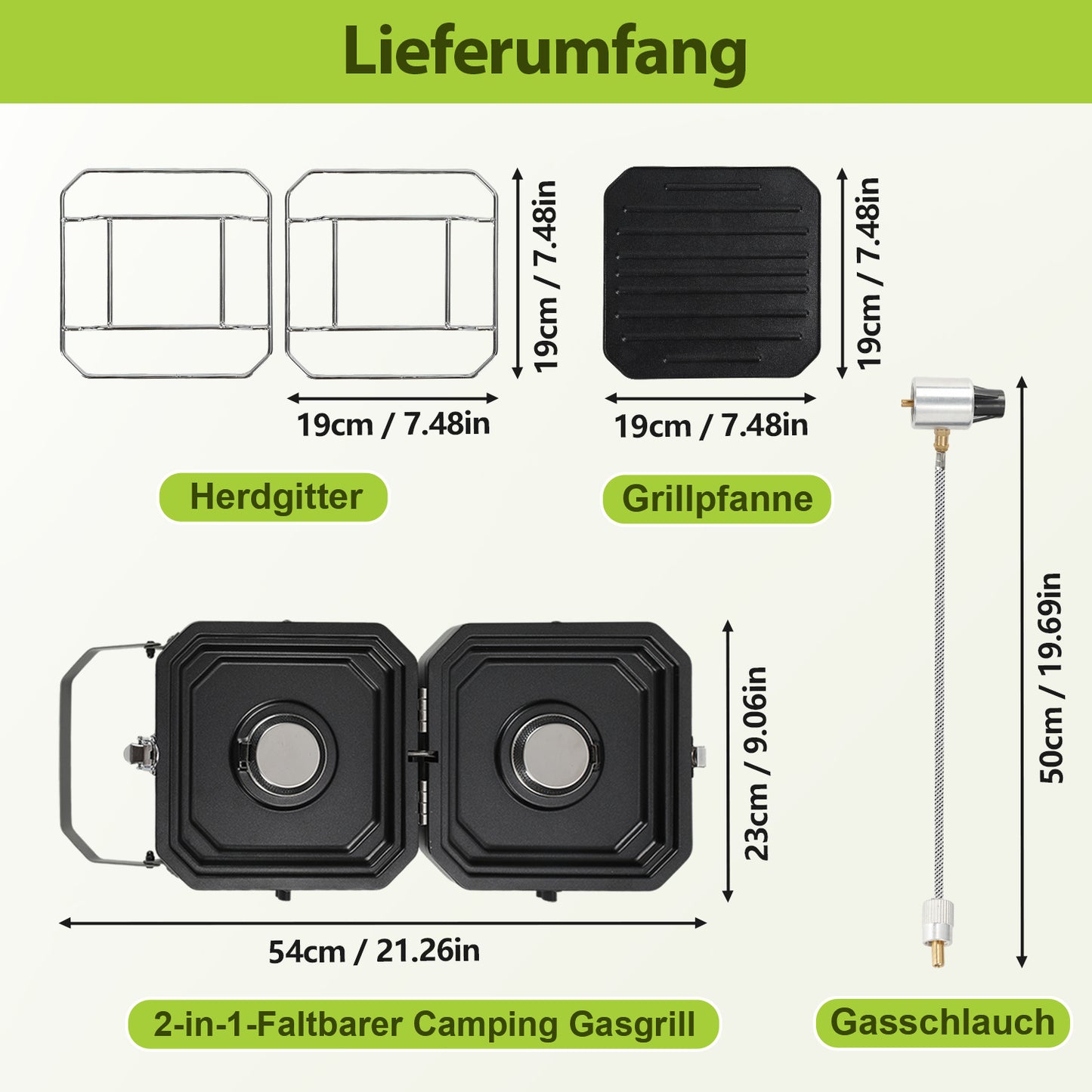 Hengda Campingkocher 2-in-1-Gascampingherd, Tragbarer Gaskocher mit Grillplatte & Piezo