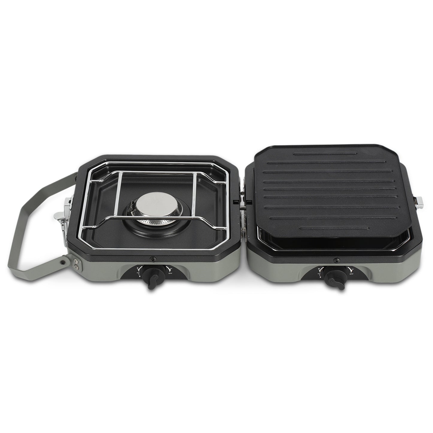 Hengda Campingkocher 2-in-1-Gascampingherd, Tragbarer Gaskocher mit Grillplatte & Piezo