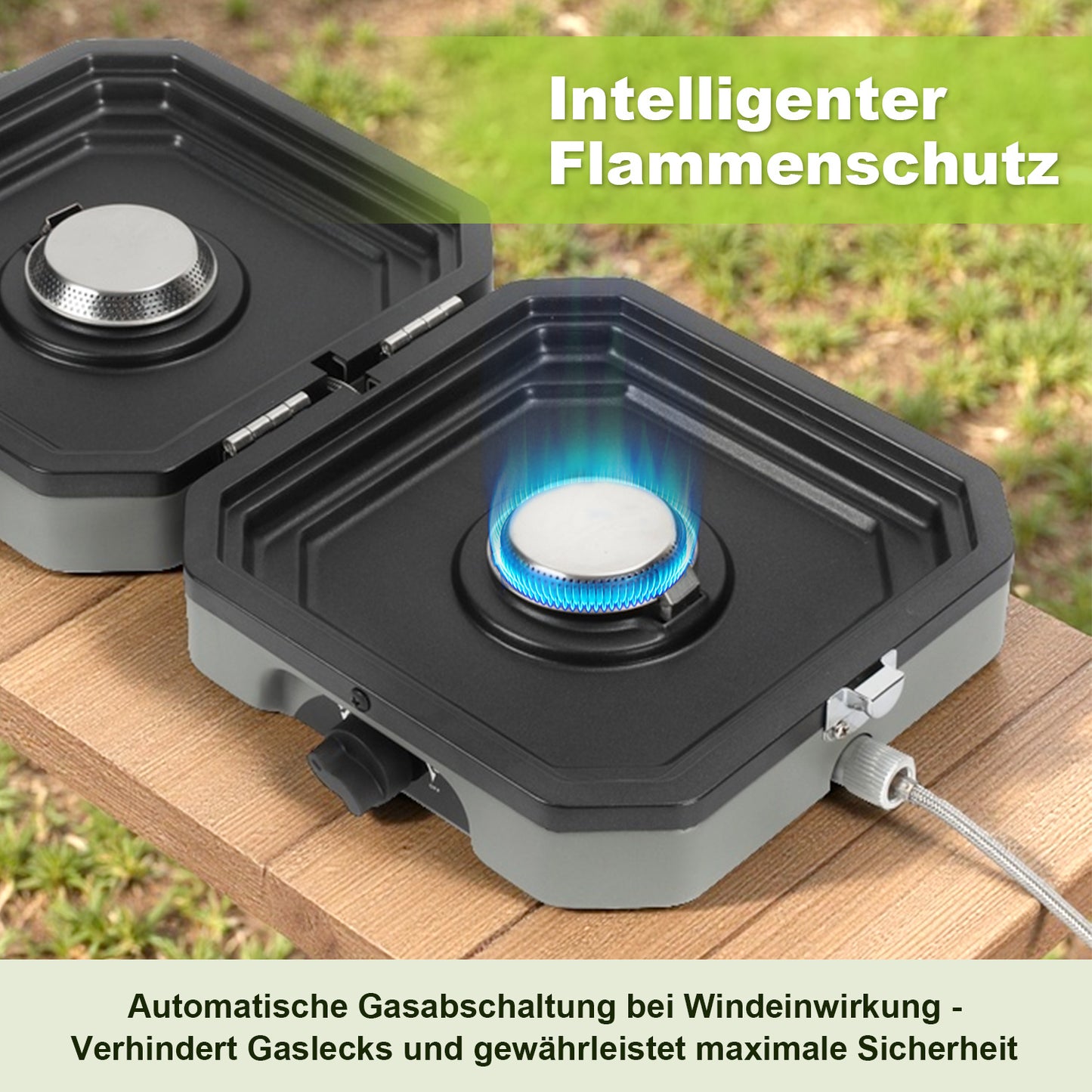 Hengda Campingkocher 2-in-1-Gascampingherd, Tragbarer Gaskocher mit Grillplatte & Piezo