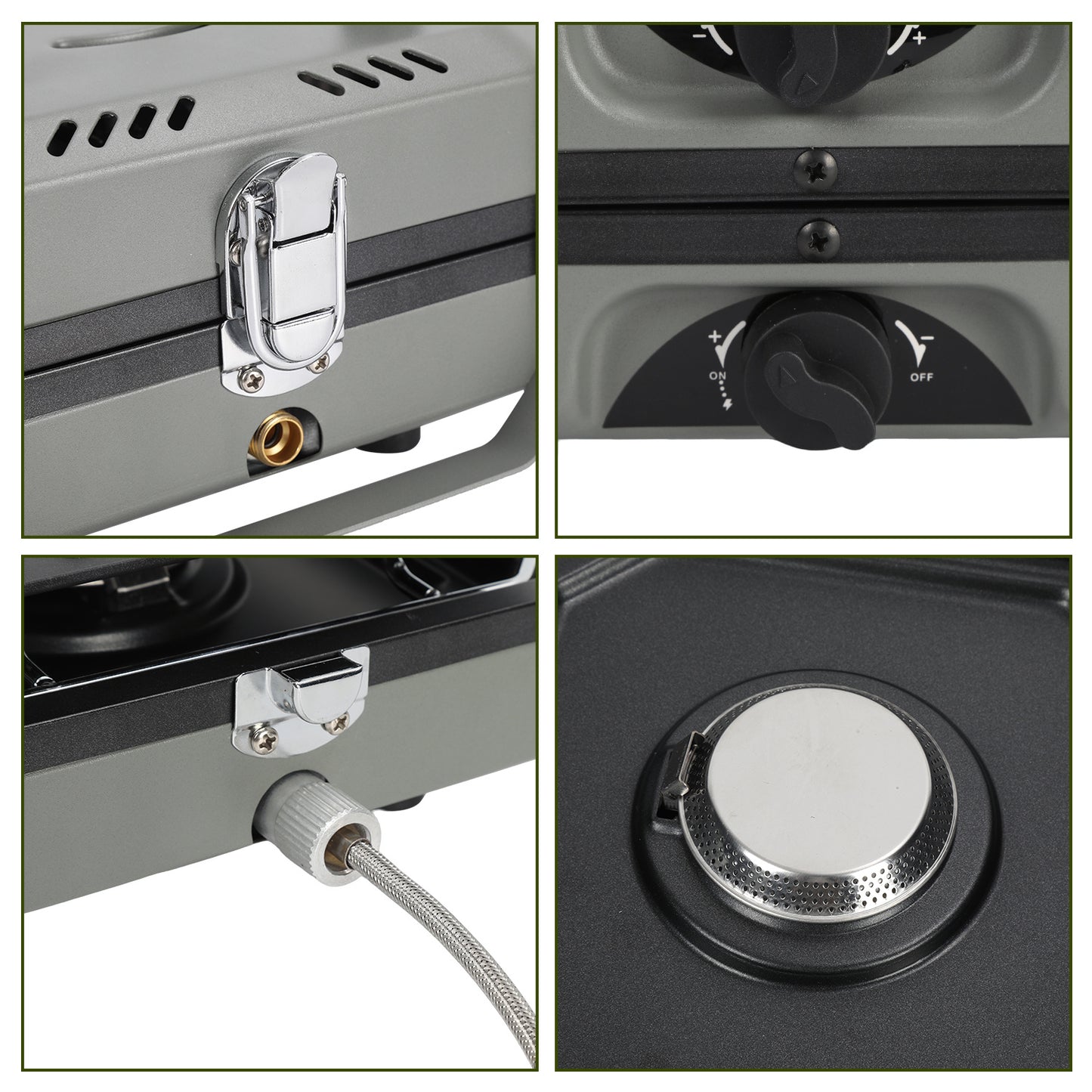 Hengda Campingkocher 2-in-1-Gascampingherd, Tragbarer Gaskocher mit Grillplatte & Piezo