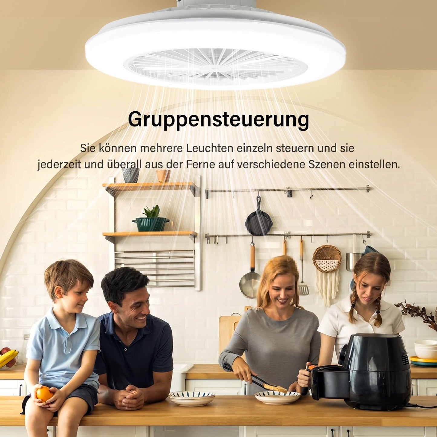 Hengda Deckenventilator mit RGB LED Beleuchtung, 6 Geschwindigkeiten,  Stufenloses Dimmen, φ49cm, Ventilator Lüfter Deckenlampe