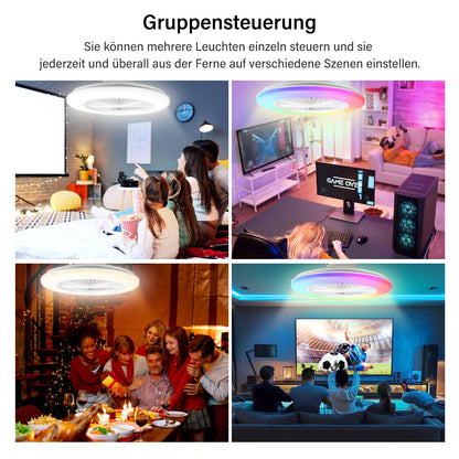 Hengda Deckenventilator mit RGB LED Beleuchtung, 6 Geschwindigkeiten,  Stufenloses Dimmen, φ49cm, Ventilator Lüfter Deckenlampe