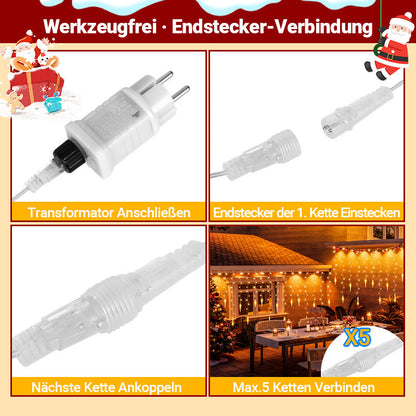 Hengda LED Eiszapfen Lichterkette Außen mit Fernbedienung | 8 Modi & Timer Weihnachtslichterkette IP44 | LED Lichterkette für Garten, Balkon & Hausfassade