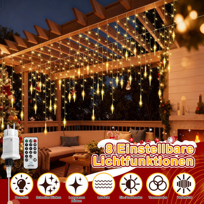 Hengda LED Eiszapfen Lichterkette Außen mit Fernbedienung | 8 Modi & Timer Weihnachtslichterkette IP44 | LED Lichterkette für Garten, Balkon & Hausfassade