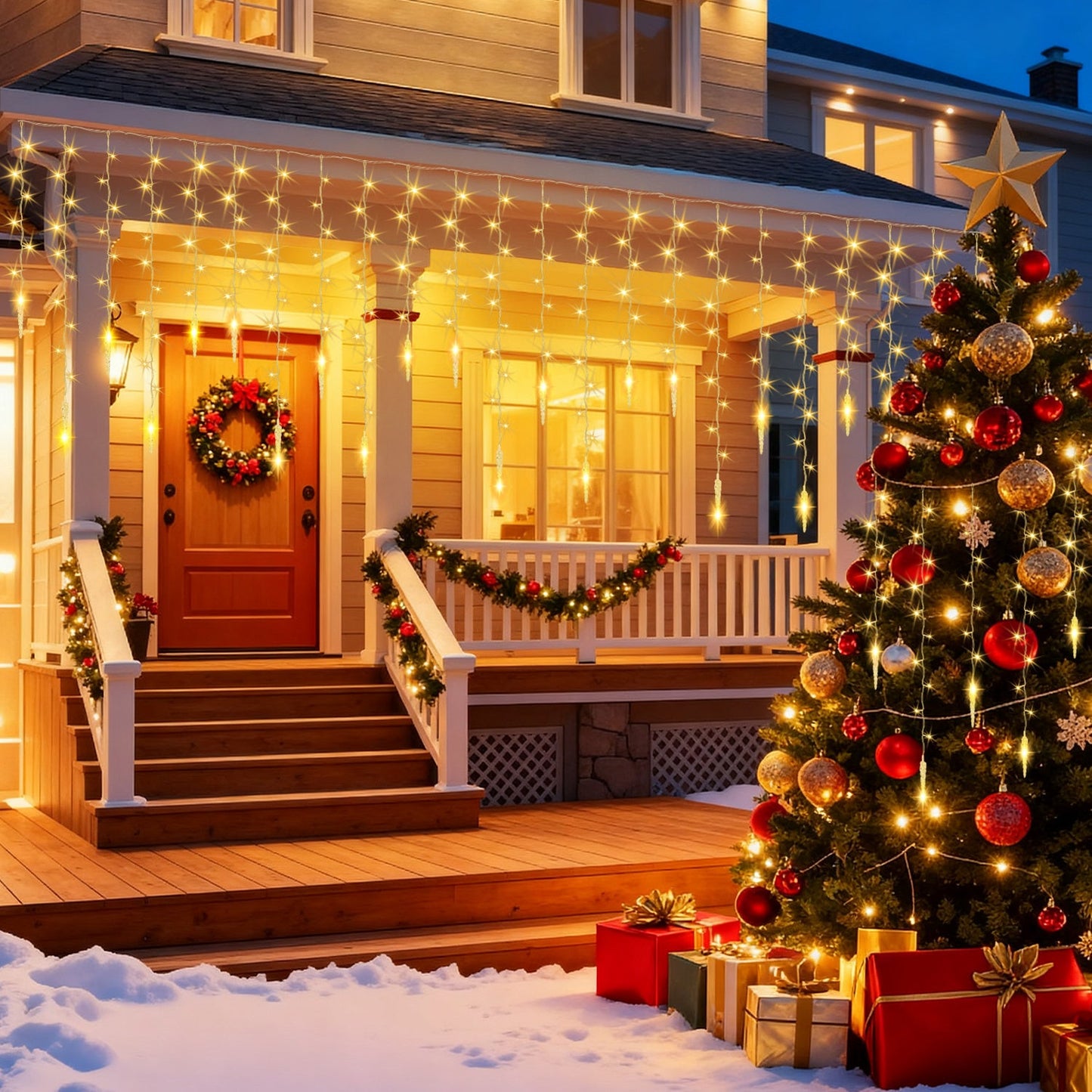 Hengda LED Eiszapfen Lichterkette Außen mit Fernbedienung | 8 Modi & Timer Weihnachtslichterkette IP44 | LED Lichterkette für Garten, Balkon & Hausfassade