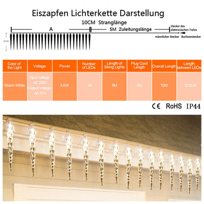 Hengda Eiszapfen lichterkette, 40LEDs Eiszapfen, Weihnachtsbeleuchtung  Innen & Außen Deko