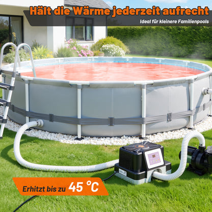 Hengda Poolheizung Elektrisch 3KW, Temperaturregelung 37-45°C, mit FI-Schutz & Kippschutz, für 32/38 mm
