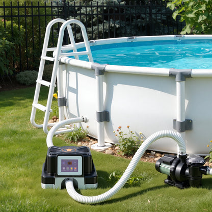 Hengda Poolheizung Elektrisch 3KW, Temperaturregelung 37-45°C, mit FI-Schutz & Kippschutz, für 32/38 mm