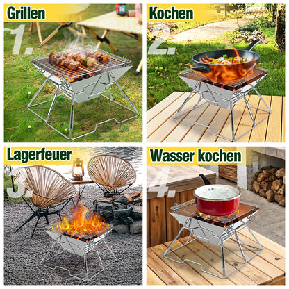Hengda Faltbarer Grill, Kleiner Tragbarer BBQ Grill, 2-fach Höhenverstellbar