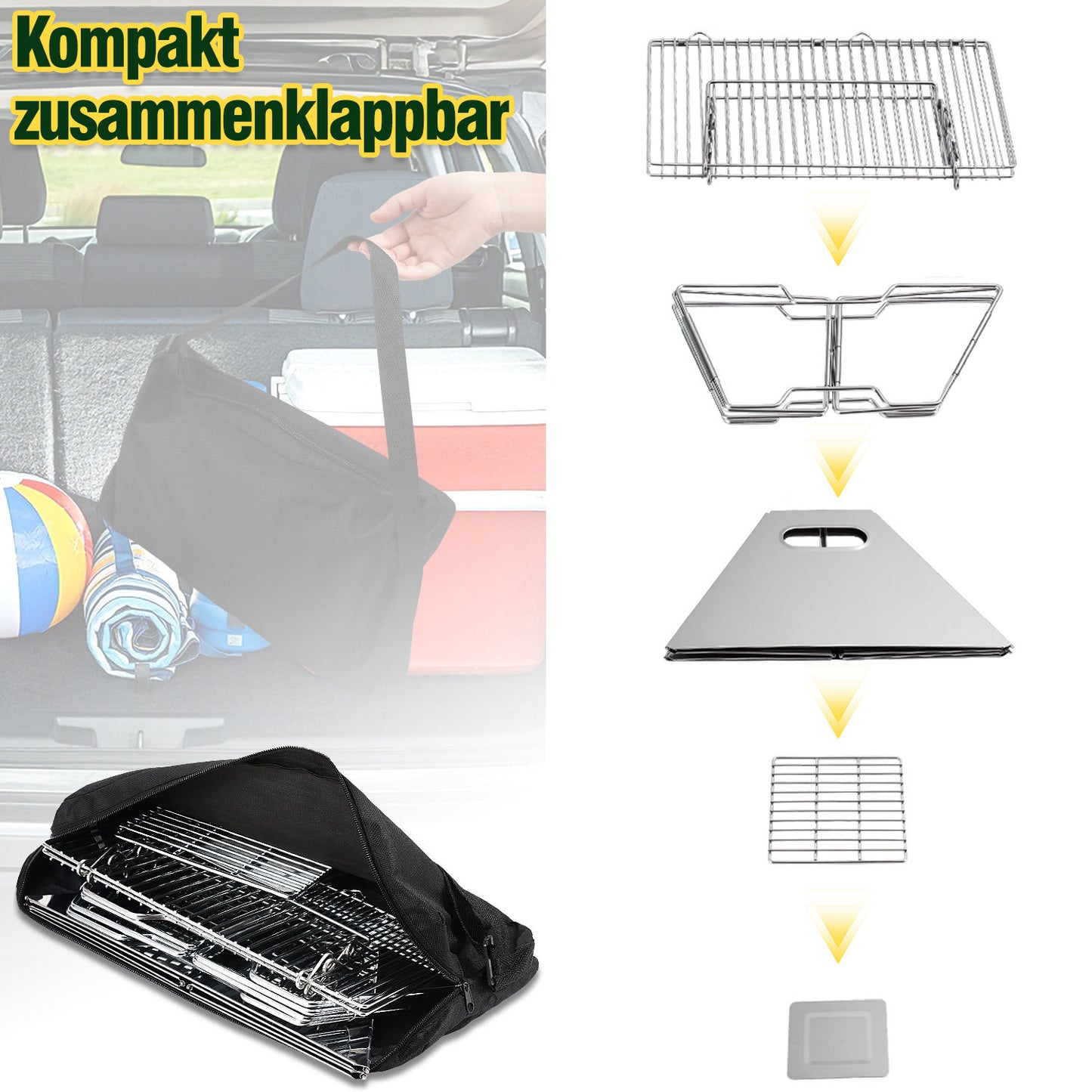 Hengda Faltbarer Grill, Kleiner Tragbarer BBQ Grill, 2-fach Höhenverstellbar