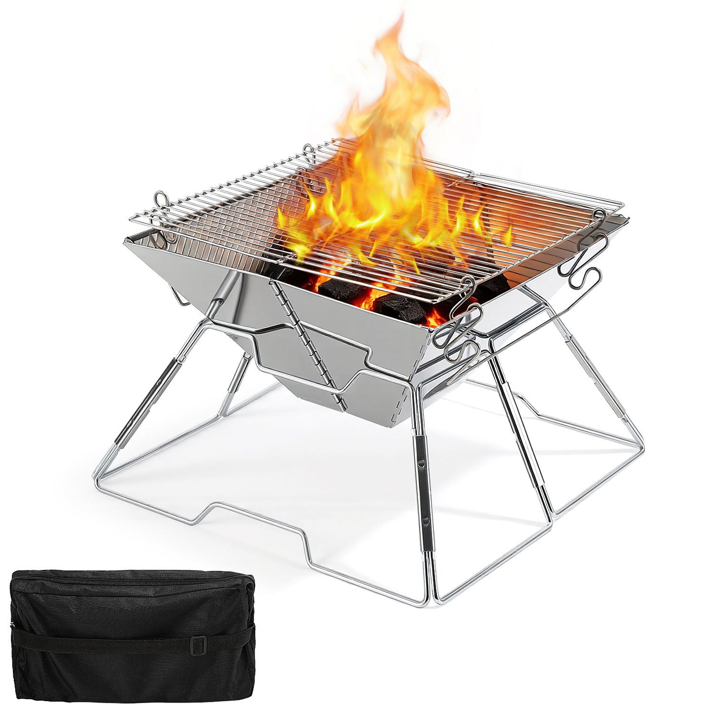 Hengda Faltbarer Grill, Kleiner Tragbarer BBQ Grill, 2-fach Höhenverstellbar