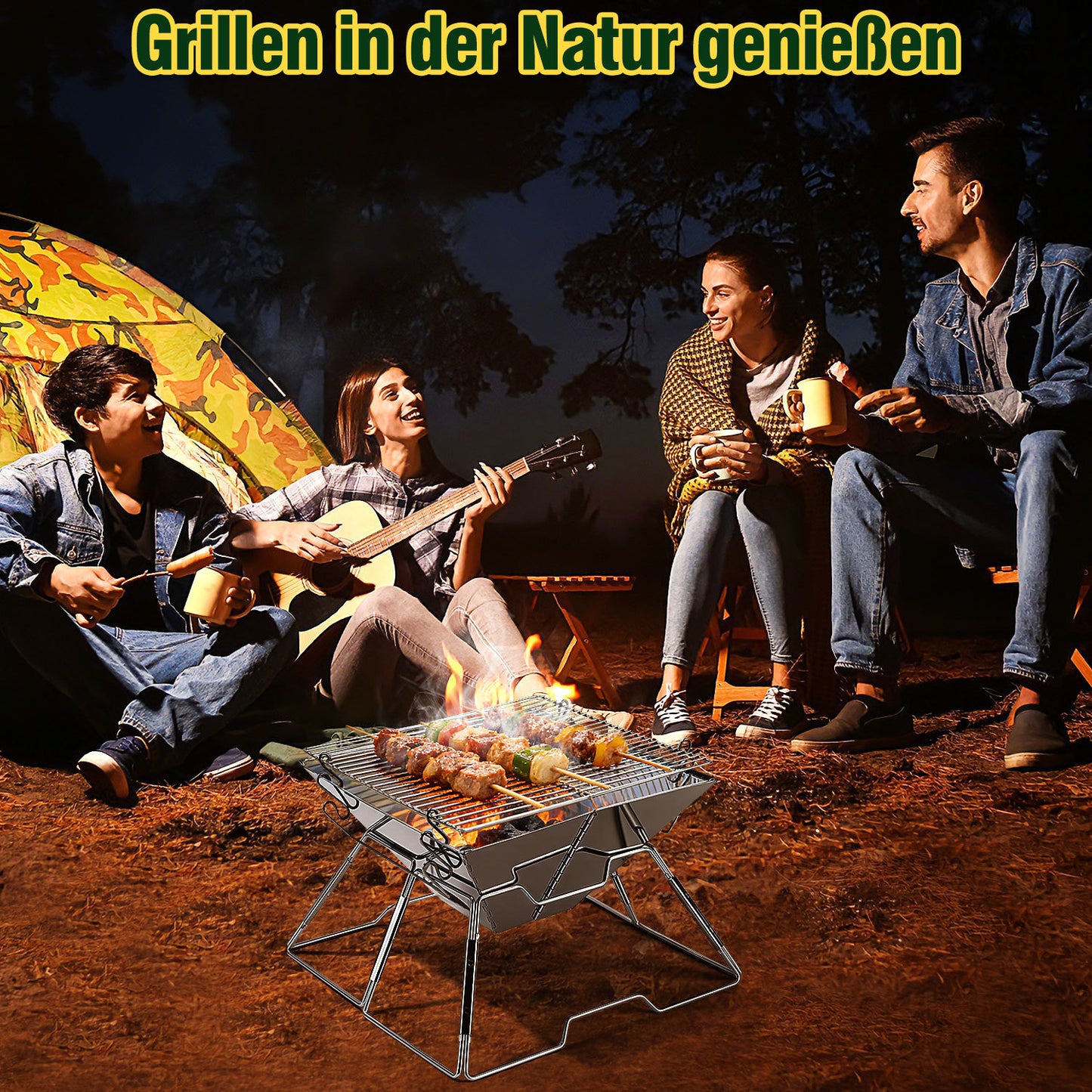 Hengda Faltbarer Grill, Kleiner Tragbarer BBQ Grill, 2-fach Höhenverstellbar