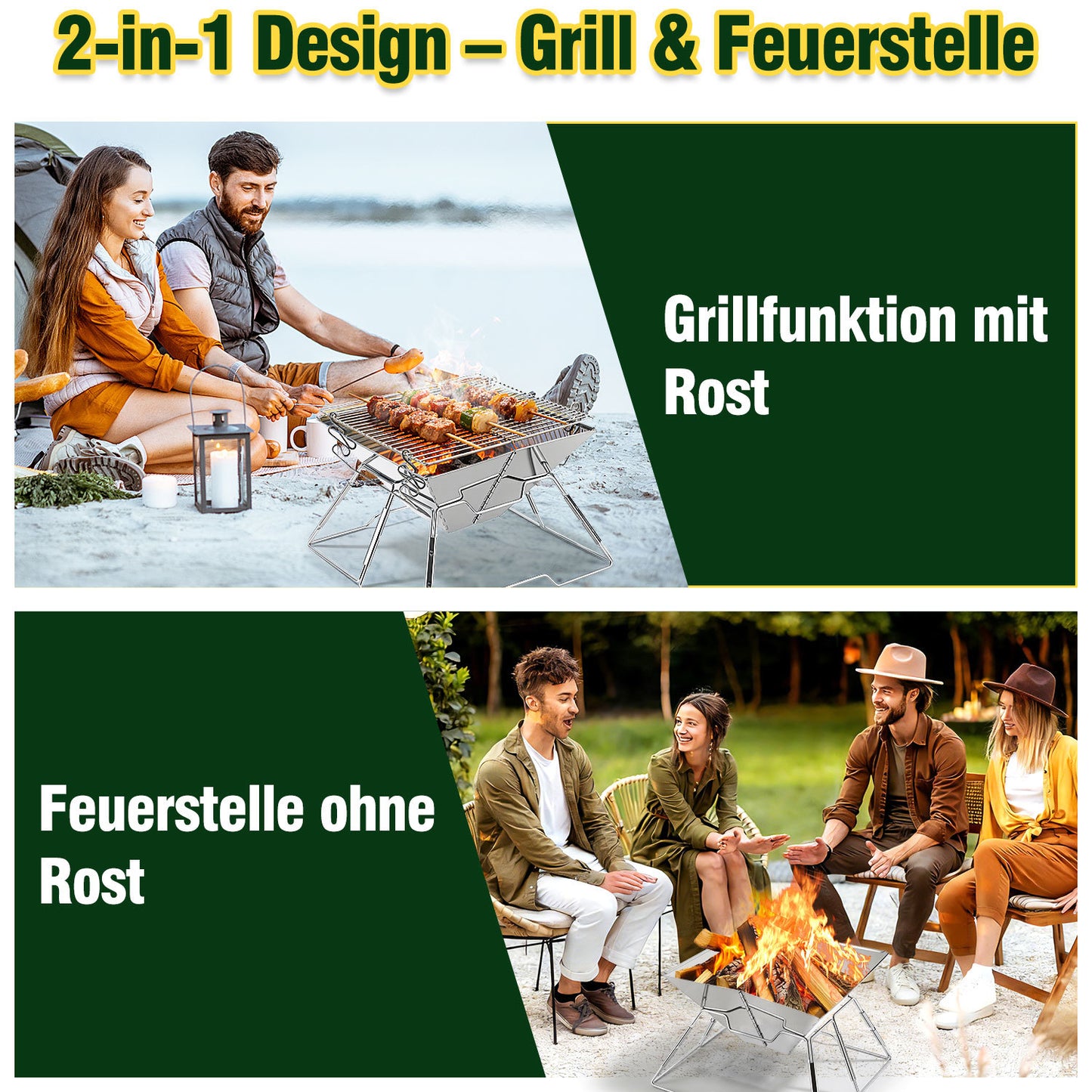 Hengda Faltbarer Grill, Kleiner Tragbarer BBQ Grill, 2-fach Höhenverstellbar