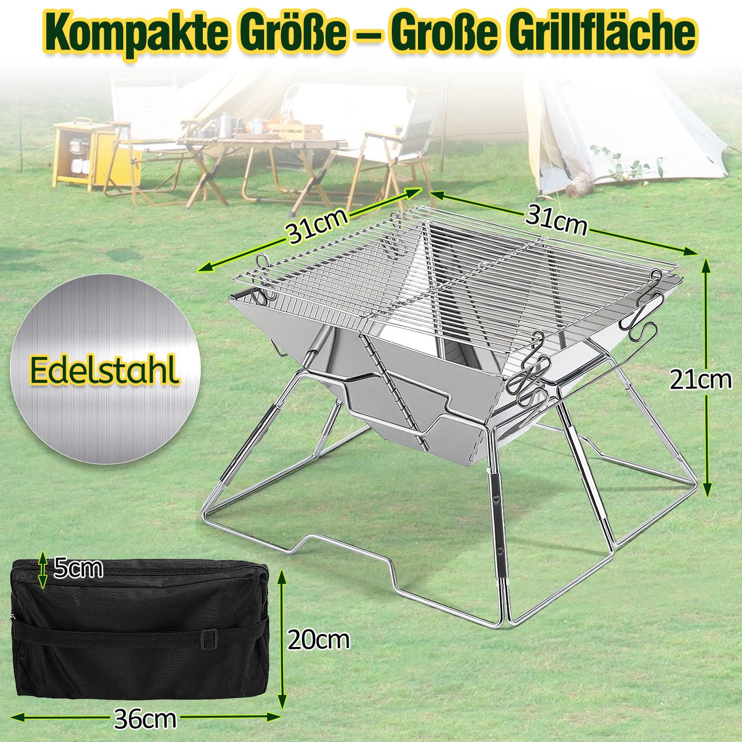 Hengda Faltbarer Grill, Kleiner Tragbarer BBQ Grill, 2-fach Höhenverstellbar
