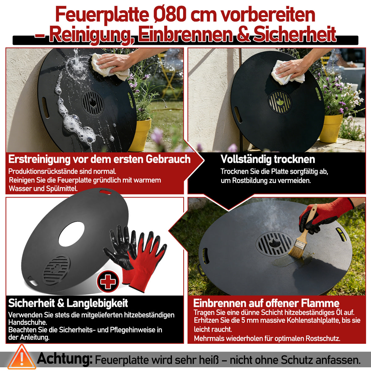 Hengda Carbonstahl Feuerplatte Ø 80 cm
