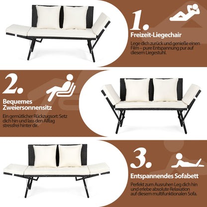 Hengda Gartenbank Polyrattan mit Liegefunktion, Outdoor Sofa Verstellbaren Armlehnen