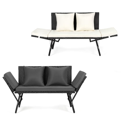 Hengda Gartenbank Polyrattan mit Liegefunktion, Outdoor Sofa Verstellbaren Armlehnen