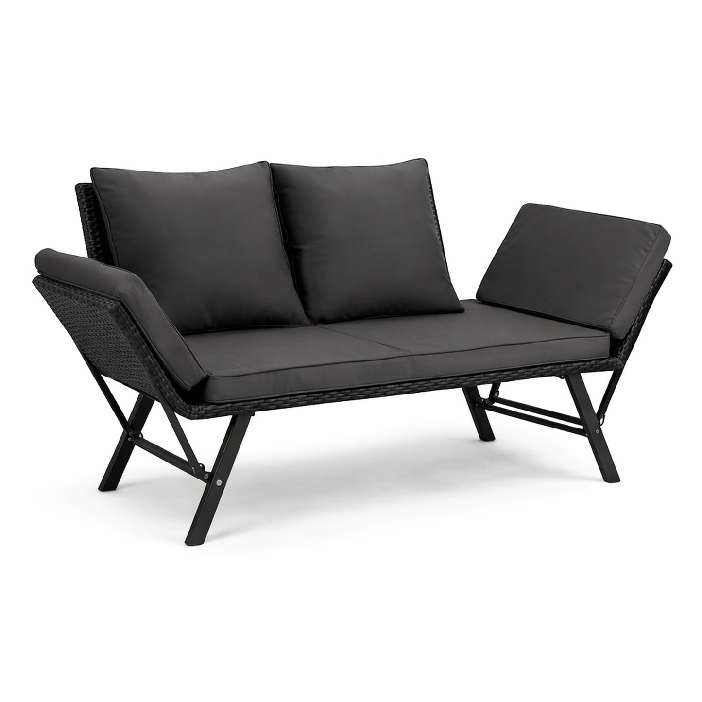 Hengda Gartenbank Polyrattan mit Liegefunktion, Outdoor Sofa Verstellbaren Armlehnen