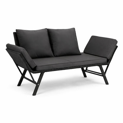 Hengda Gartenbank Polyrattan mit Liegefunktion, Outdoor Sofa Verstellbaren Armlehnen