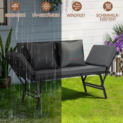 Hengda Gartenbank Polyrattan mit Liegefunktion, Outdoor Sofa Verstellbaren Armlehnen