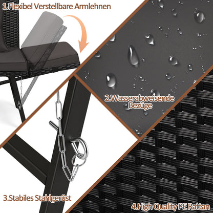 Hengda Gartenbank Polyrattan mit Liegefunktion, Outdoor Sofa Verstellbaren Armlehnen