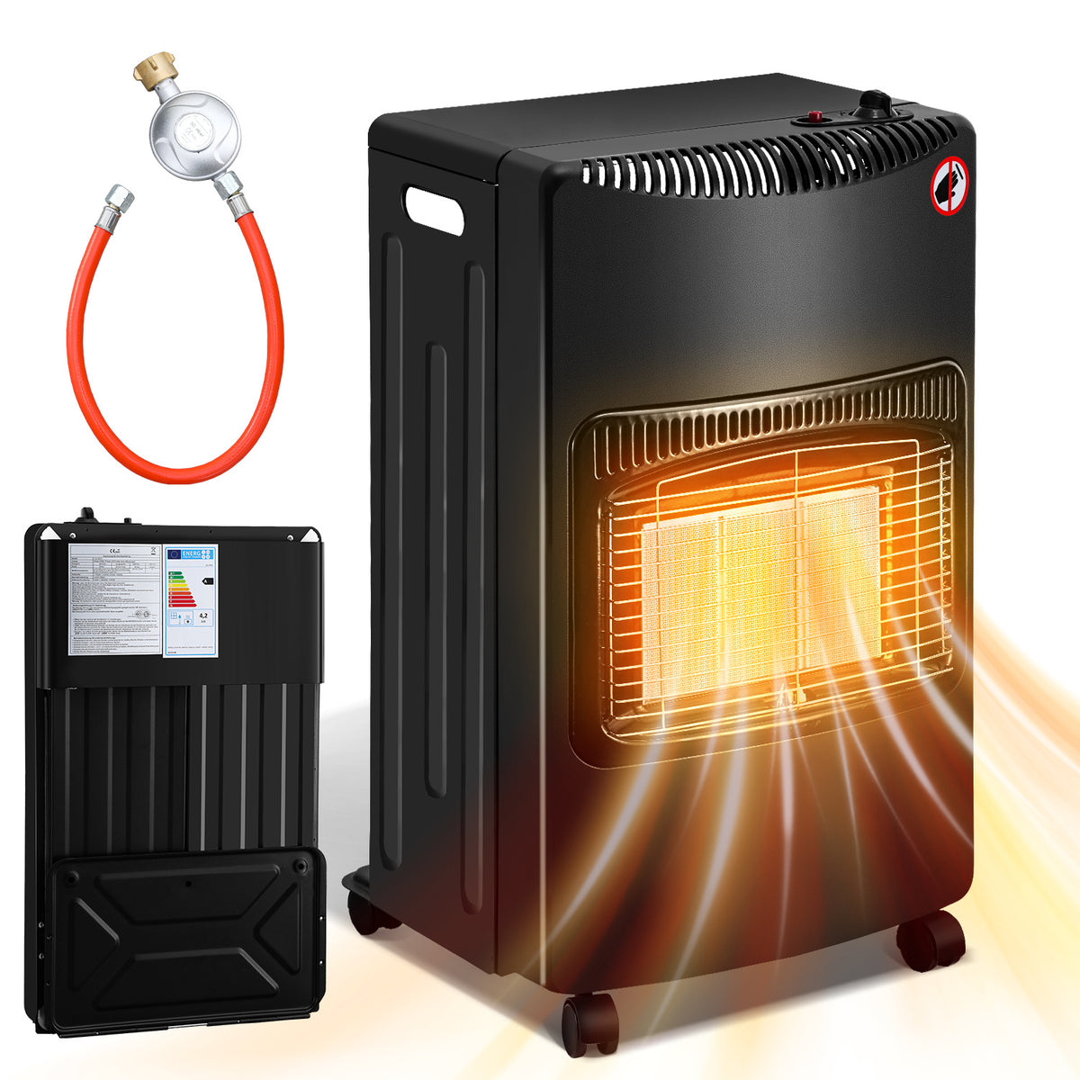 Hengda Gasheizer Keramik 4200 W inkl. Gasdruckregler Gasschlauch