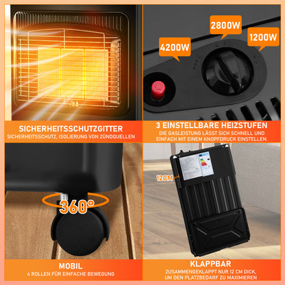 Hengda Gasheizer Keramik 4200 W inkl. Gasdruckregler Gasschlauch